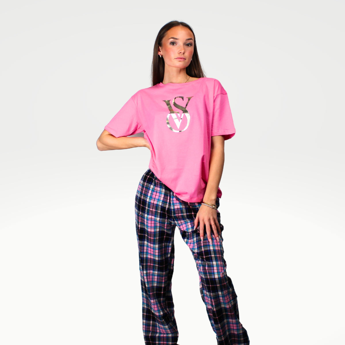 Flannel Jogger Tee Jama Set Náttföt NOMA