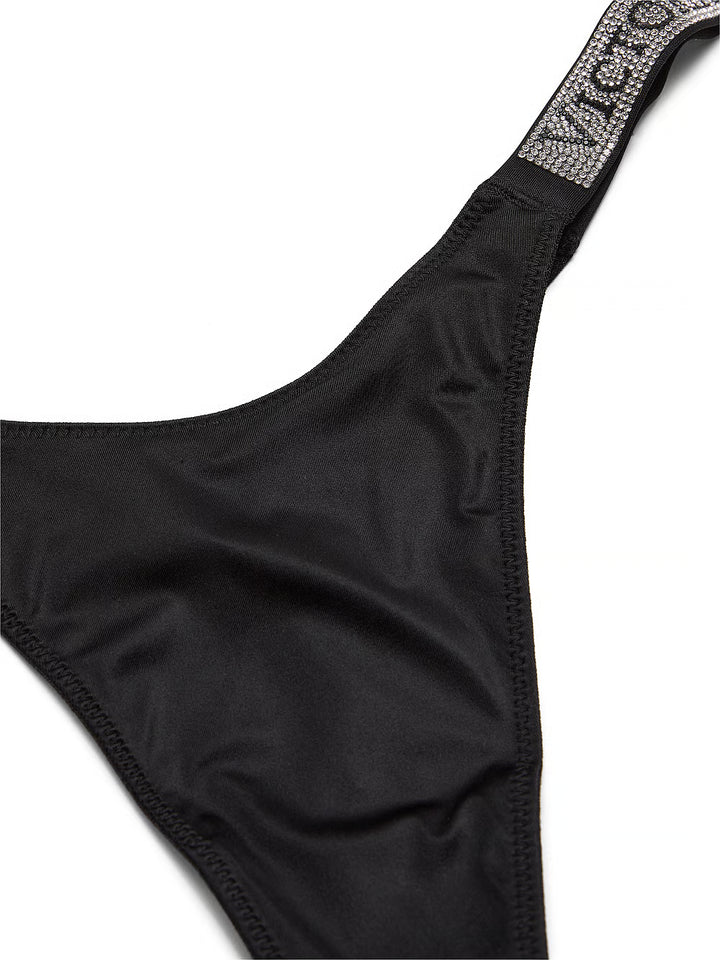 Logo Shine Strap Thong Panty Black – Nærbuxur