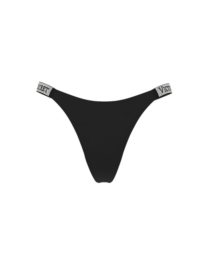 Logo Shine Strap Thong Panty Black – Nærbuxur