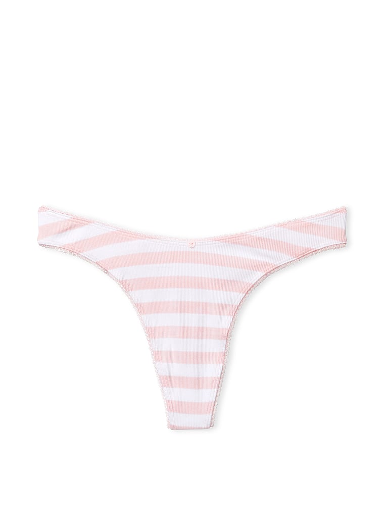 Ribbed Cotton High Leg Scoop Thong Panty - Nærbuxur