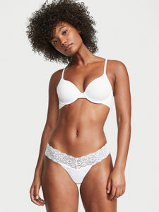 Lace-Waist Cotton Thong Panty - Nærbuxur