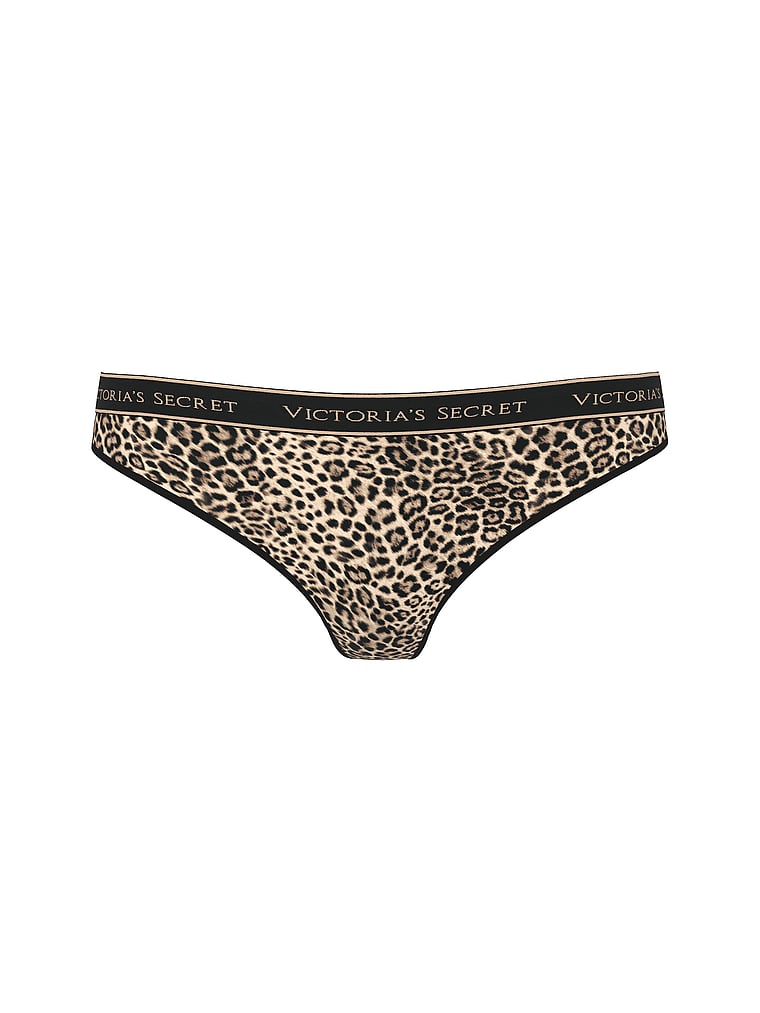 Logo Cotton Thong Panty – Leopard