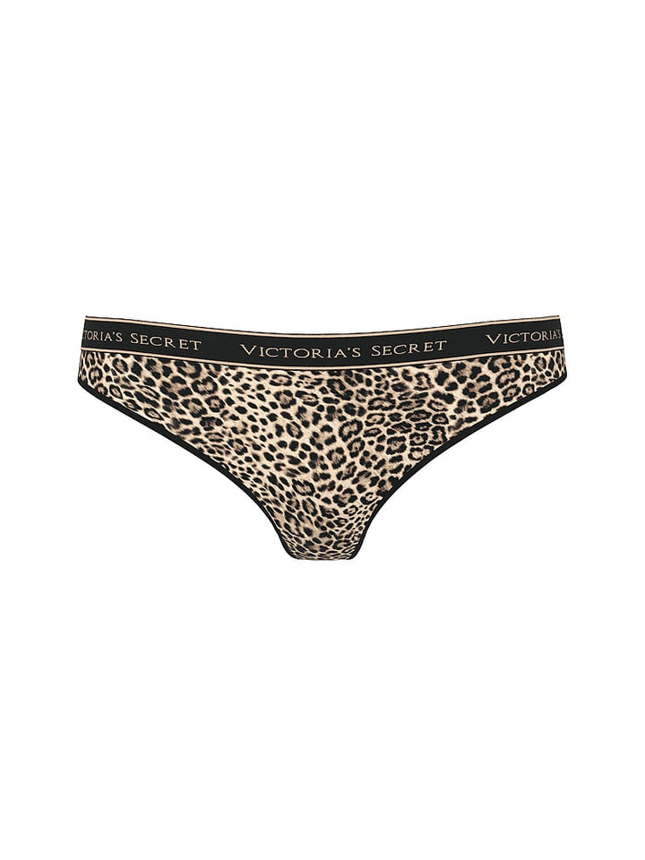 Logo Cotton Thong Panty – Leopard