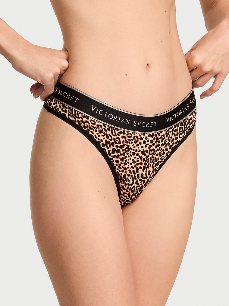 Logo Cotton Thong Panty – Leopard