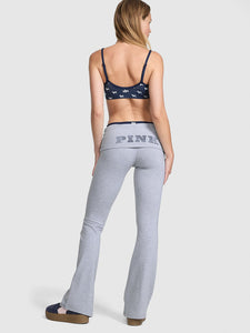 All Day Cotton Foldover Flare Leggings - Heather Grey Navy Logo