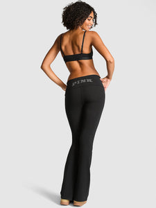 All Day Cotton Foldover Flare Leggings - Black Bling