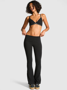 All Day Cotton Foldover Flare Leggings - Black Bling