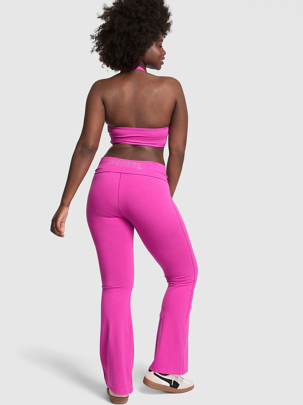 All Day Cotton Foldover Flare Leggings - Pink Fire Shine