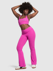 All Day Cotton Foldover Flare Leggings - Pink Fire Shine