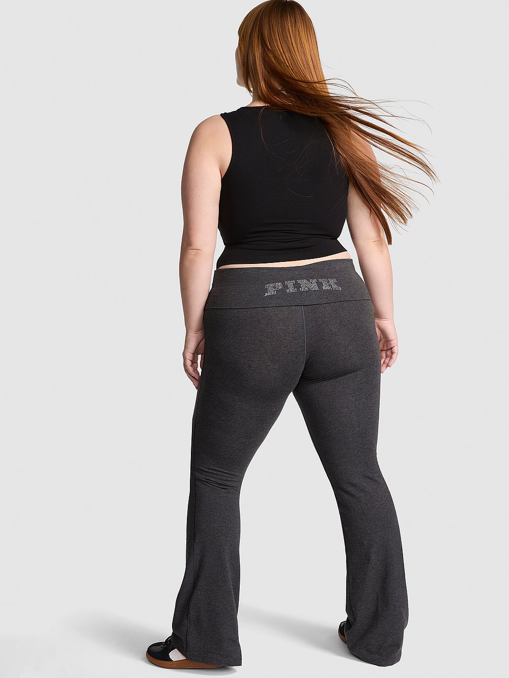 All Day Cotton Foldover Flare Leggings Charcoal Heather Grey Bling – Victoria&