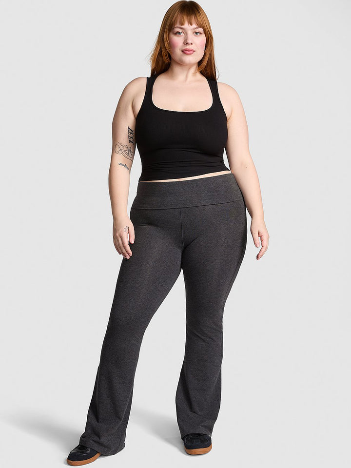 All Day Cotton Foldover Flare Leggings Charcoal Heather Grey Bling – Victoria&