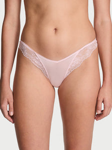 Rose Lace Trim High Leg Thong Panty - Nærbuxur