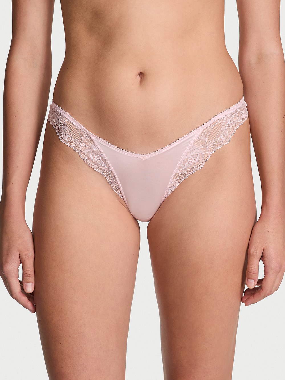 Rose Lace Trim High Leg Thong Panty - Nærbuxur