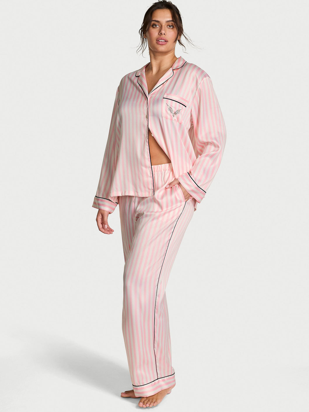 Glazed Satin Long Pajama Set - Náttföt