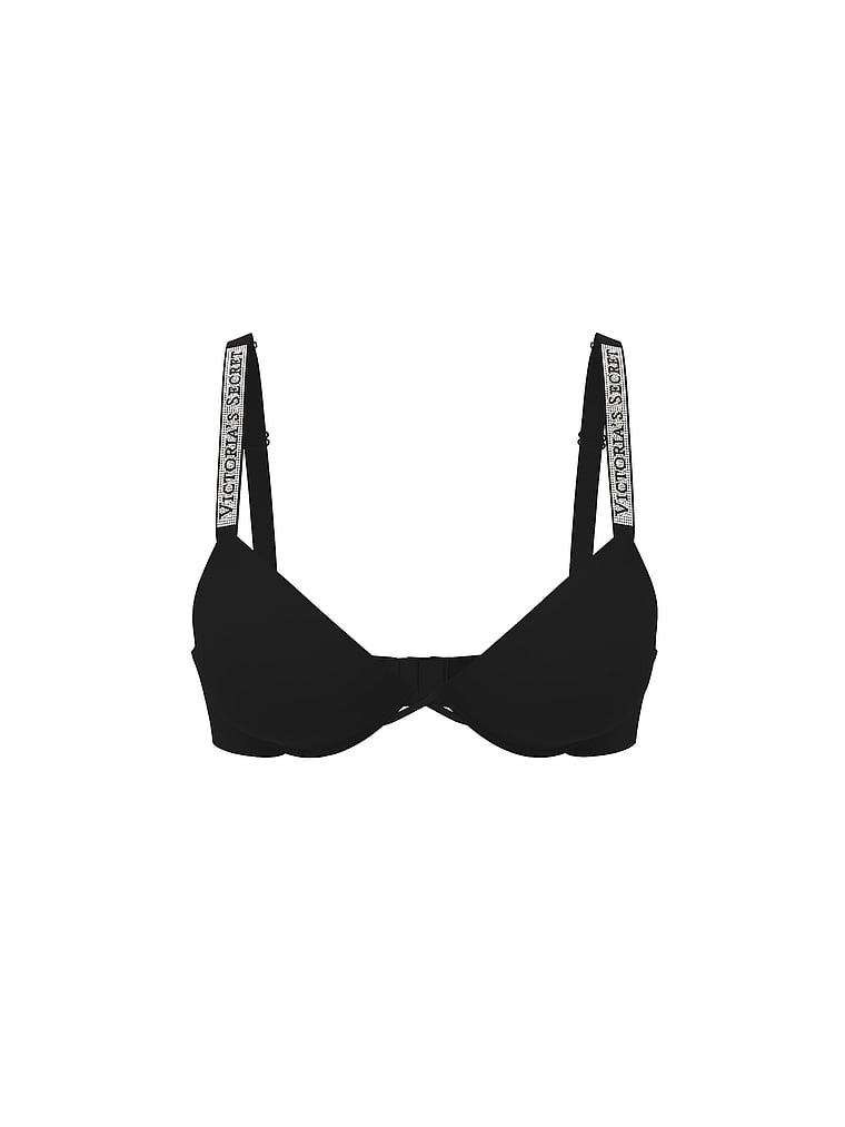 Logo Shine Strap Lightly Lined Low-Cut Demi Bra – Black