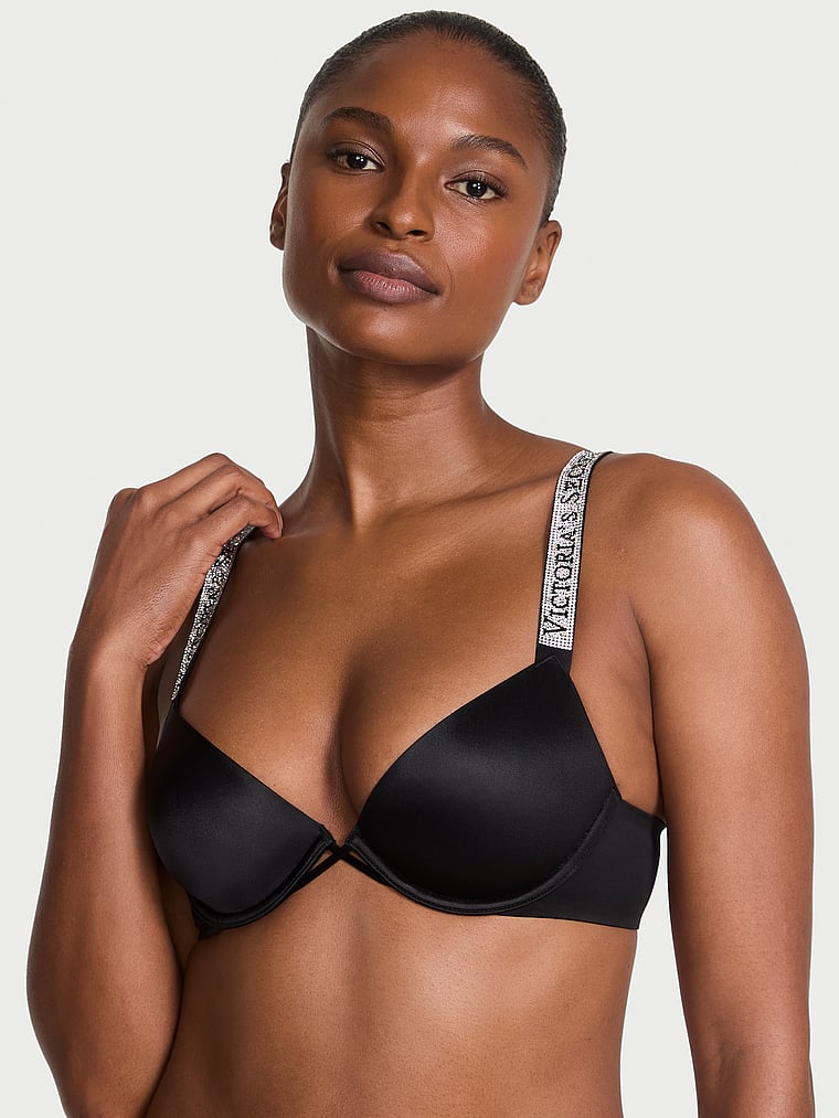 Logo Shine Strap Lightly Lined Low-Cut Demi Bra – Black