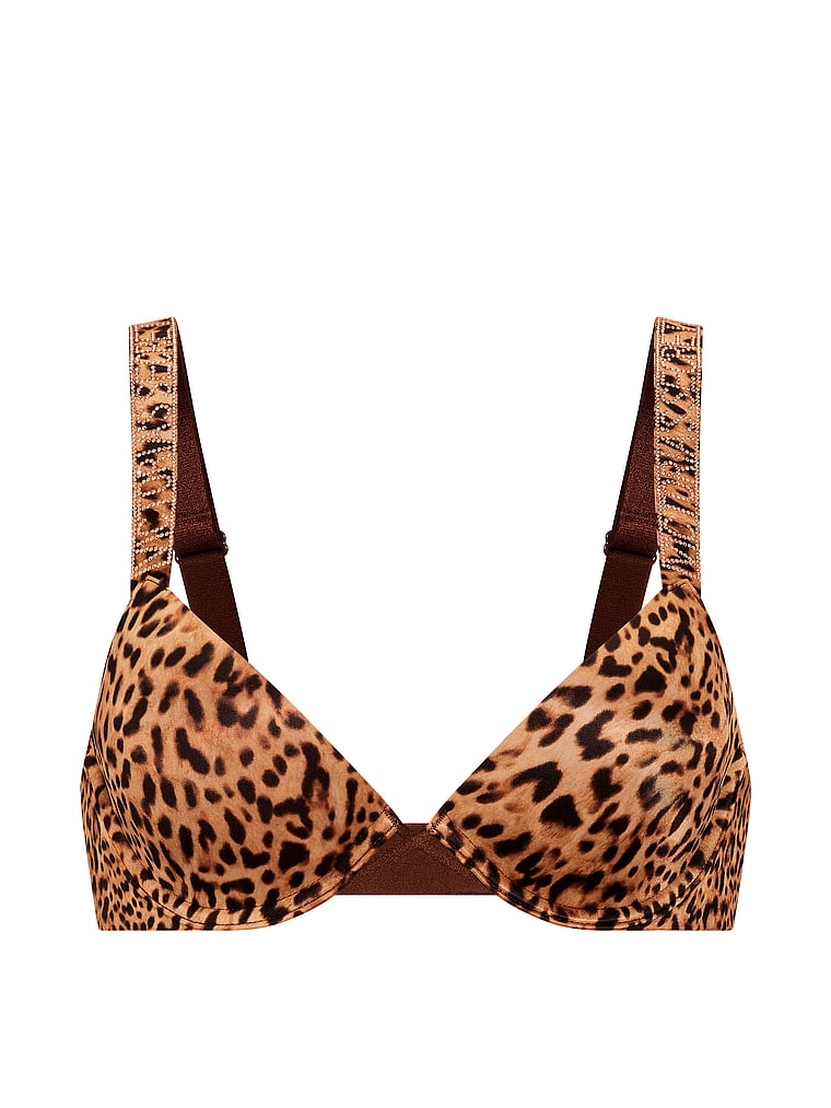 Logo Shine Strap Lightly Lined Low-Cut Demi Bra – New Leopard