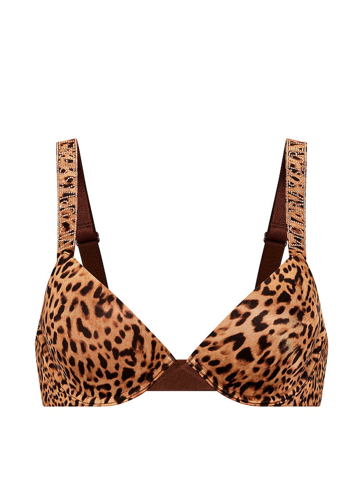 Logo Shine Strap Lightly Lined Low-Cut Demi Bra – New Leopard