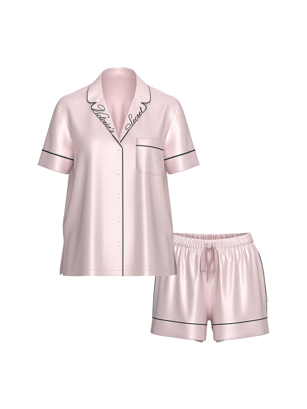Signature Satin Short Pajama Set – Náttföt