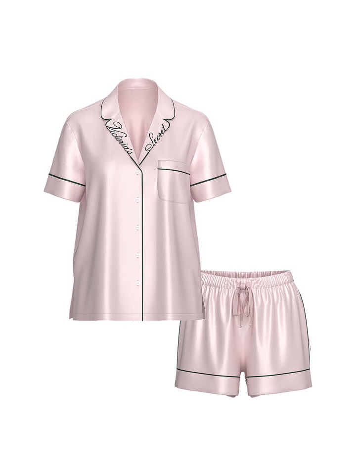 Signature Satin Short Pajama Set – Náttföt