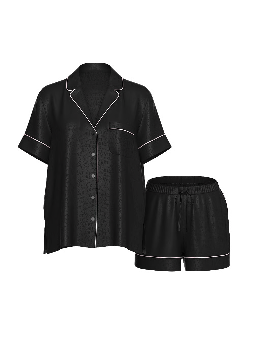 Signature Satin Short Pajama Set – Náttföt