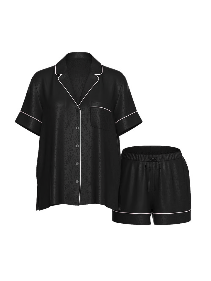 Signature Satin Short Pajama Set – Náttföt