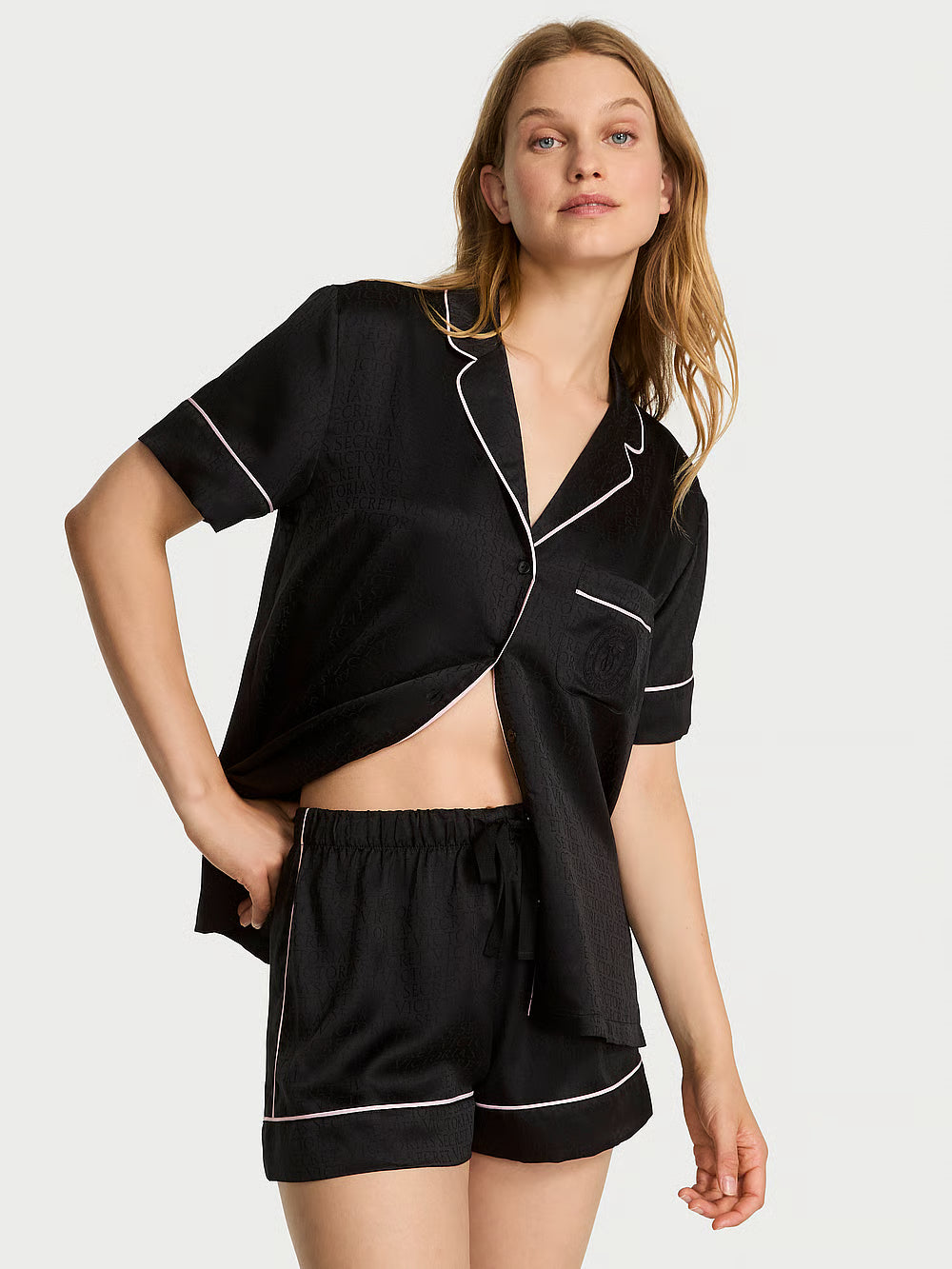 Signature Satin Short Pajama Set – Náttföt