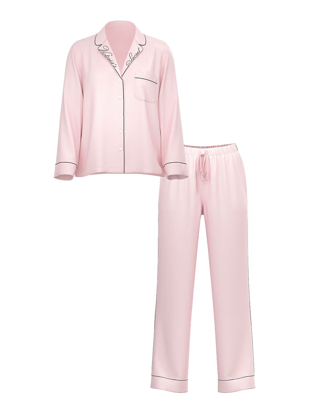 Signature Satin Long Pajama Set – Náttföt