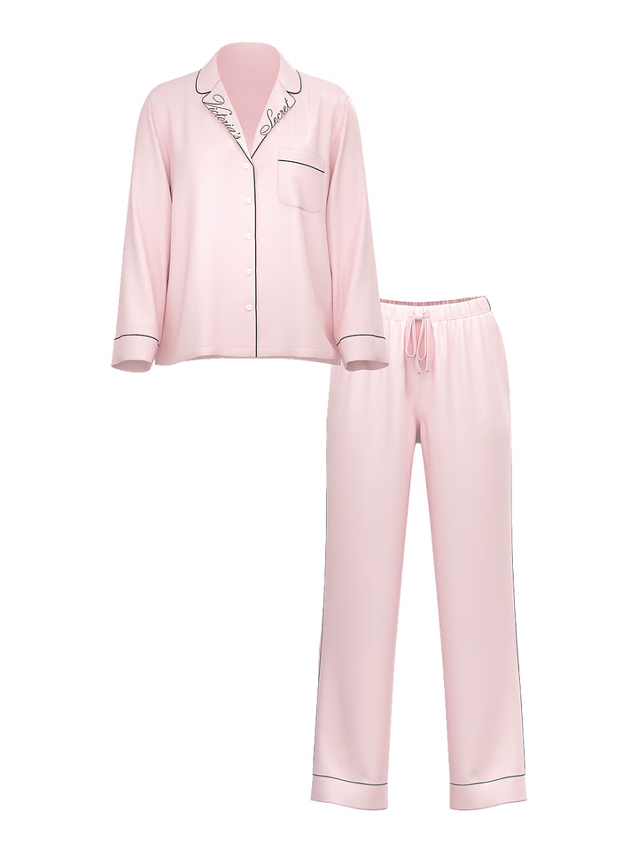 Signature Satin Long Pajama Set – Náttföt