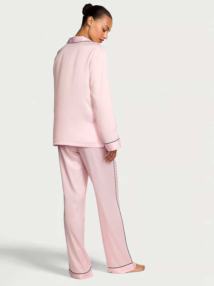 Signature Satin Long Pajama Set – Náttföt