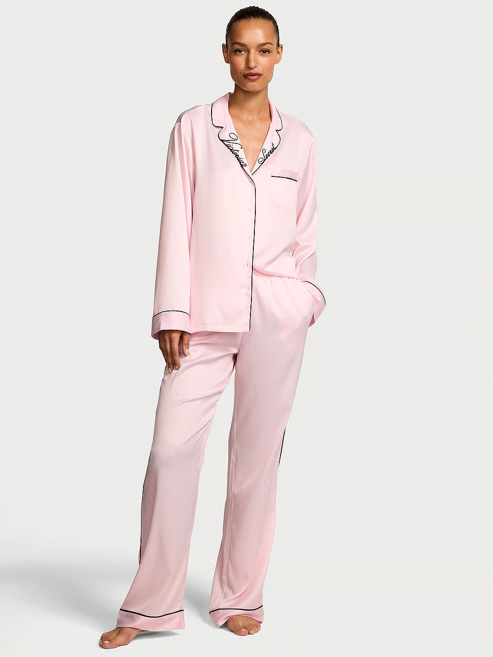 Signature Satin Long Pajama Set – Náttföt