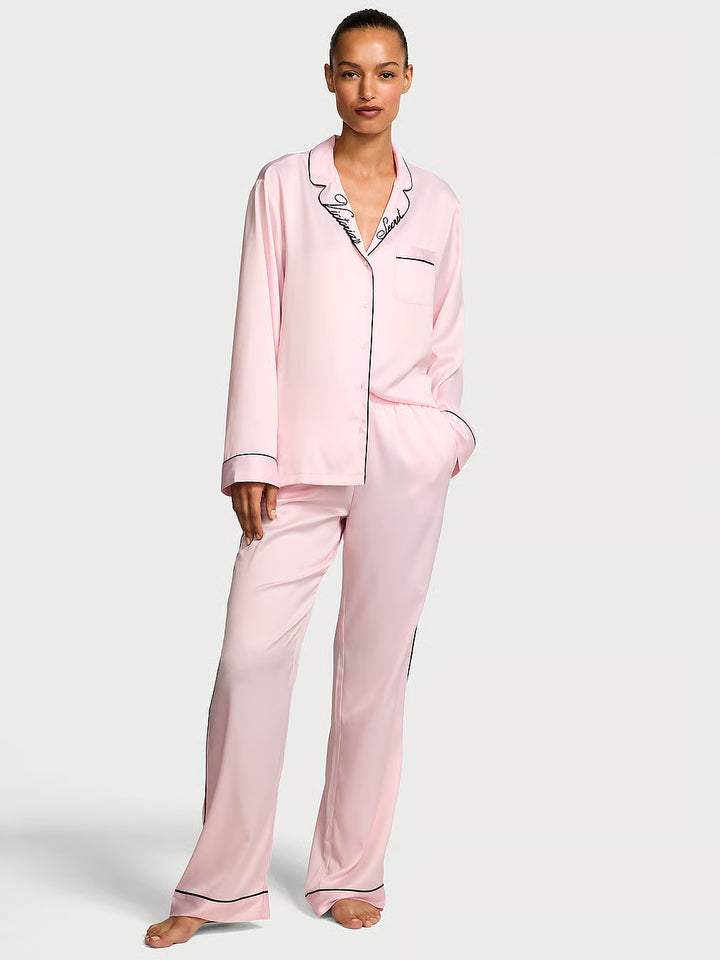 Signature Satin Long Pajama Set – Náttföt