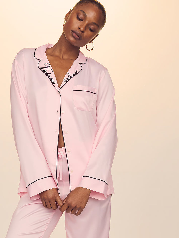 Signature Satin Long Pajama Set – Náttföt