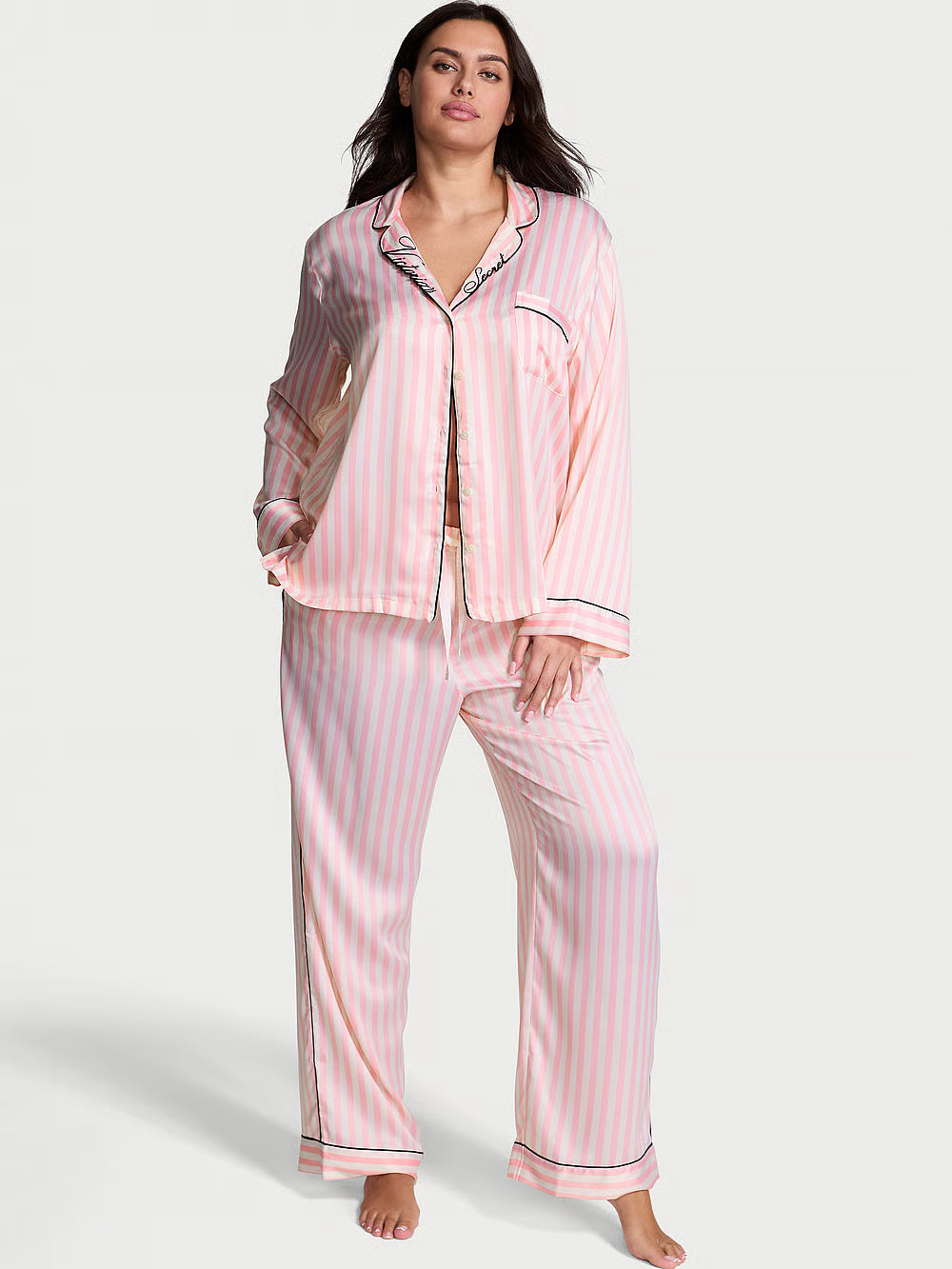 Signature Satin Long Pajama Set – Náttföt