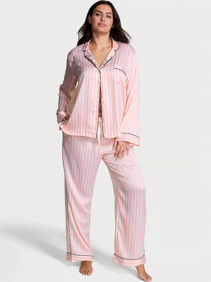 Signature Satin Long Pajama Set – Náttföt