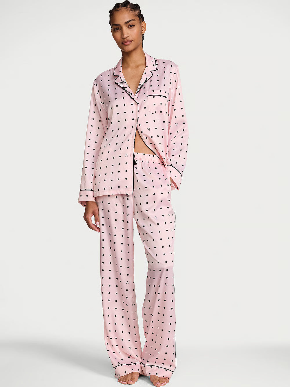 Signature Satin Long Pajama Set – Náttföt