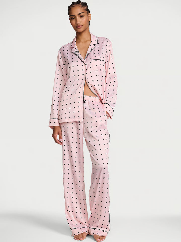 Signature Satin Long Pajama Set – Náttföt