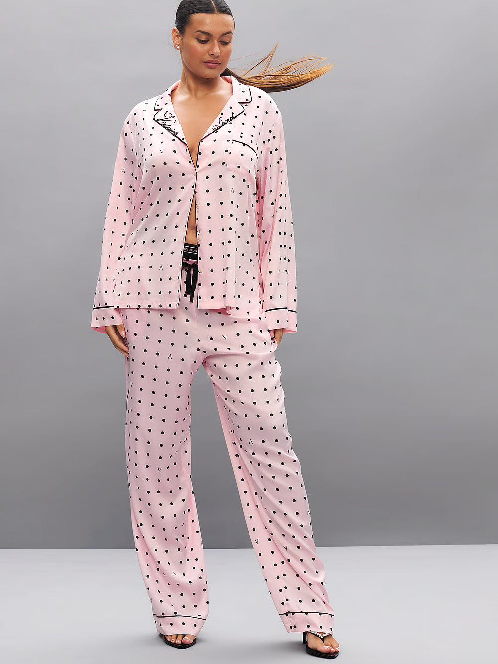 Signature Satin Long Pajama Set – Náttföt