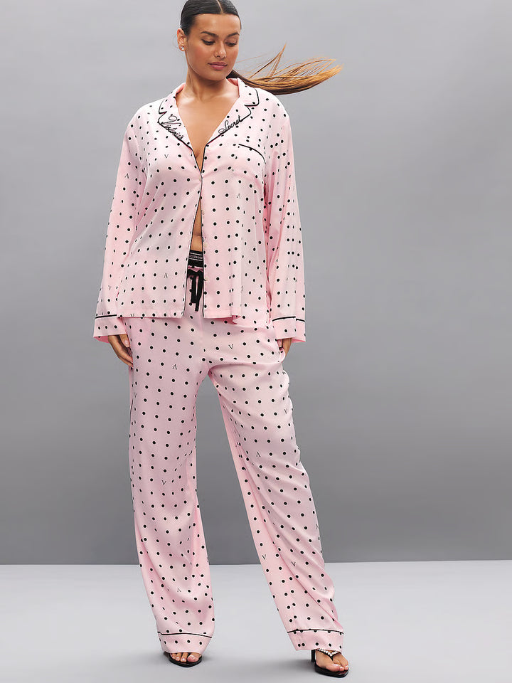Signature Satin Long Pajama Set – Náttföt