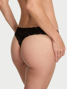 Cotton Shadow Stripe Lace Waist Thong Panty - Nærbuxur