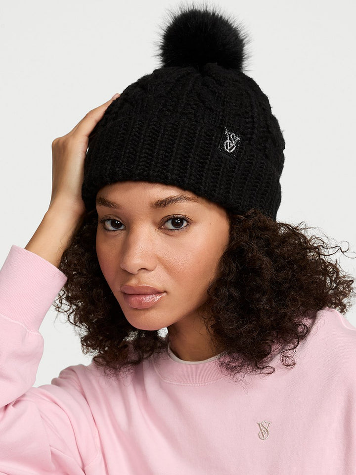 Cozy Cable Knit Pom Beanie Húfa – Victoria&