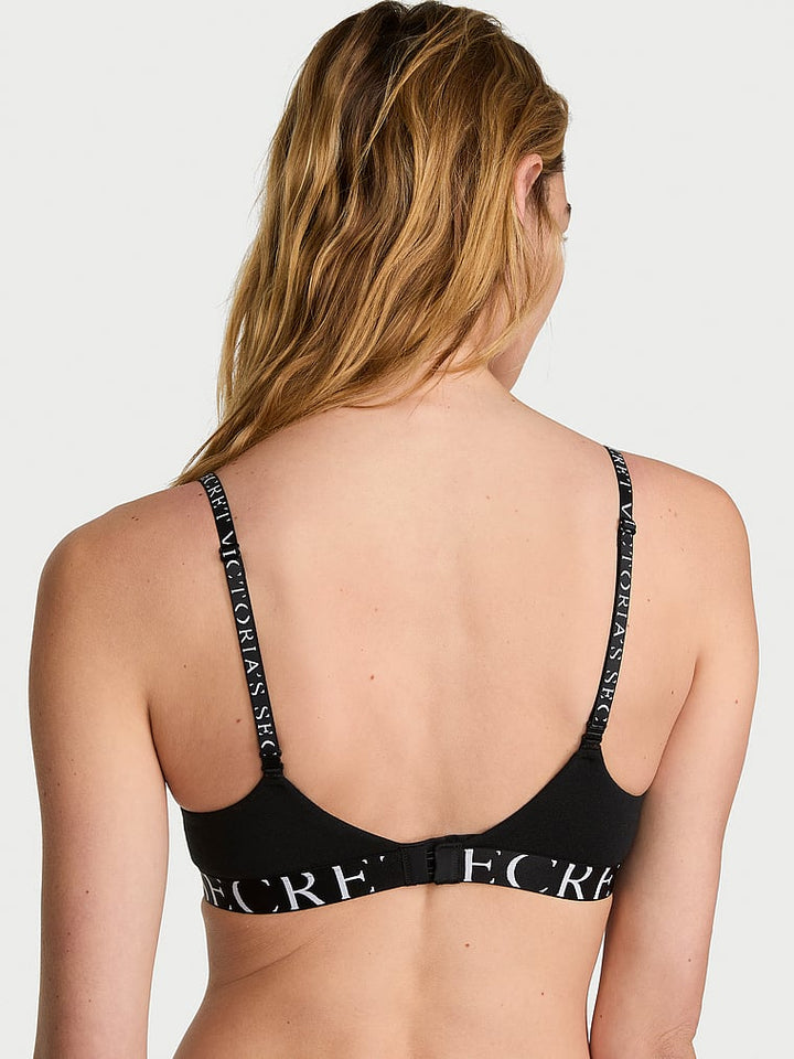 Cotton Exploded Logo Lightly Lined Demi Bra – Black