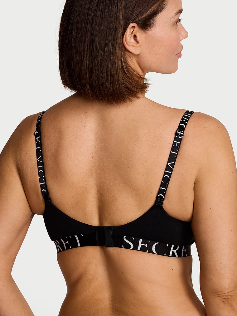 Perfect Shape Cotton Exploded Logo Push-Up Bra – Black
