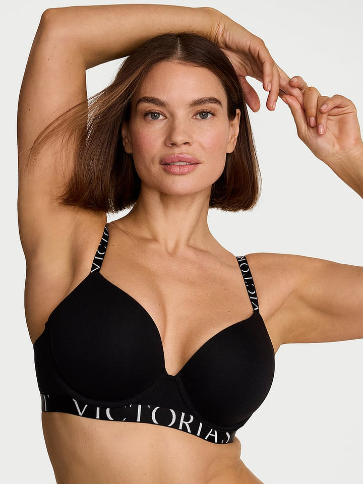Perfect Shape Cotton Exploded Logo Push-Up Bra – Black