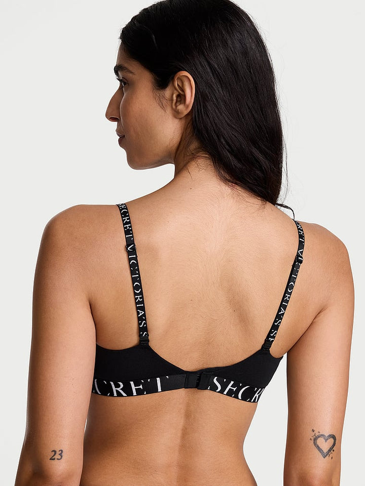 Cotton Exploded Logo Lightly Lined Wireless Bra – Black