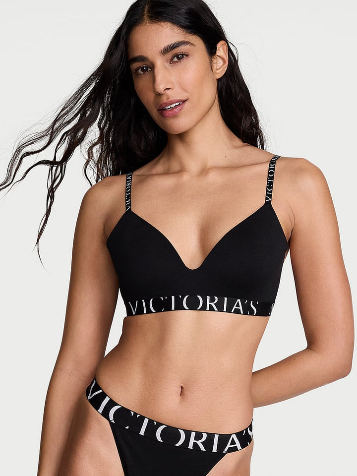 Cotton Exploded Logo Lightly Lined Wireless Bra – Black