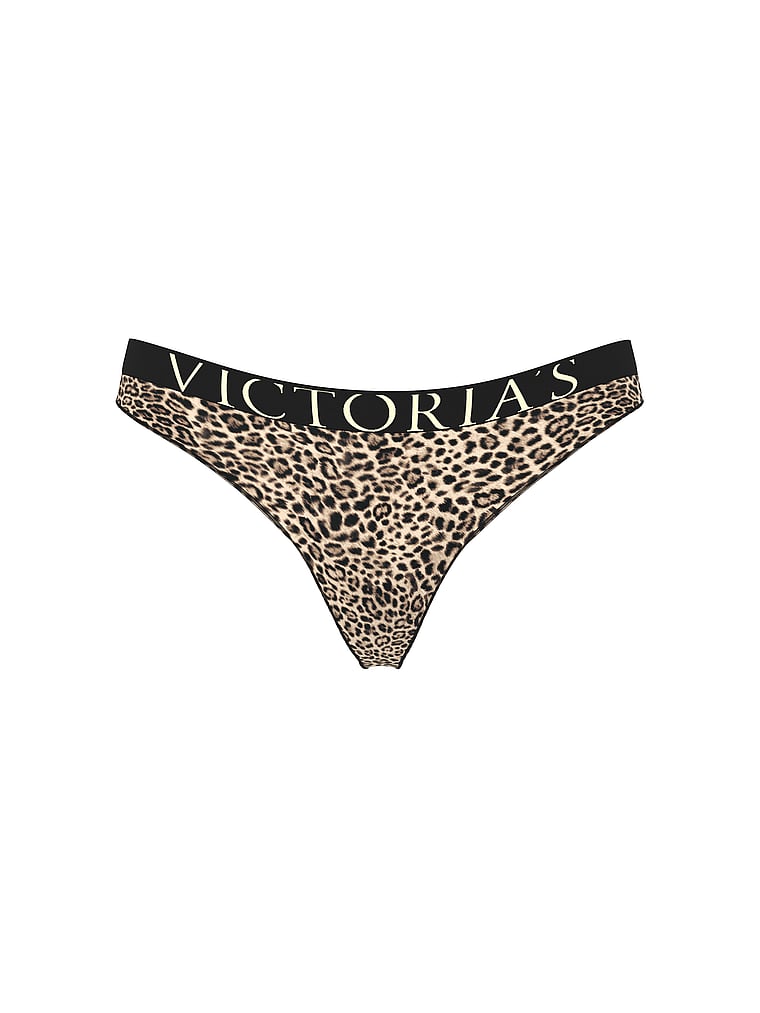 Exploded Logo Cotton Thong Panty – Leopard