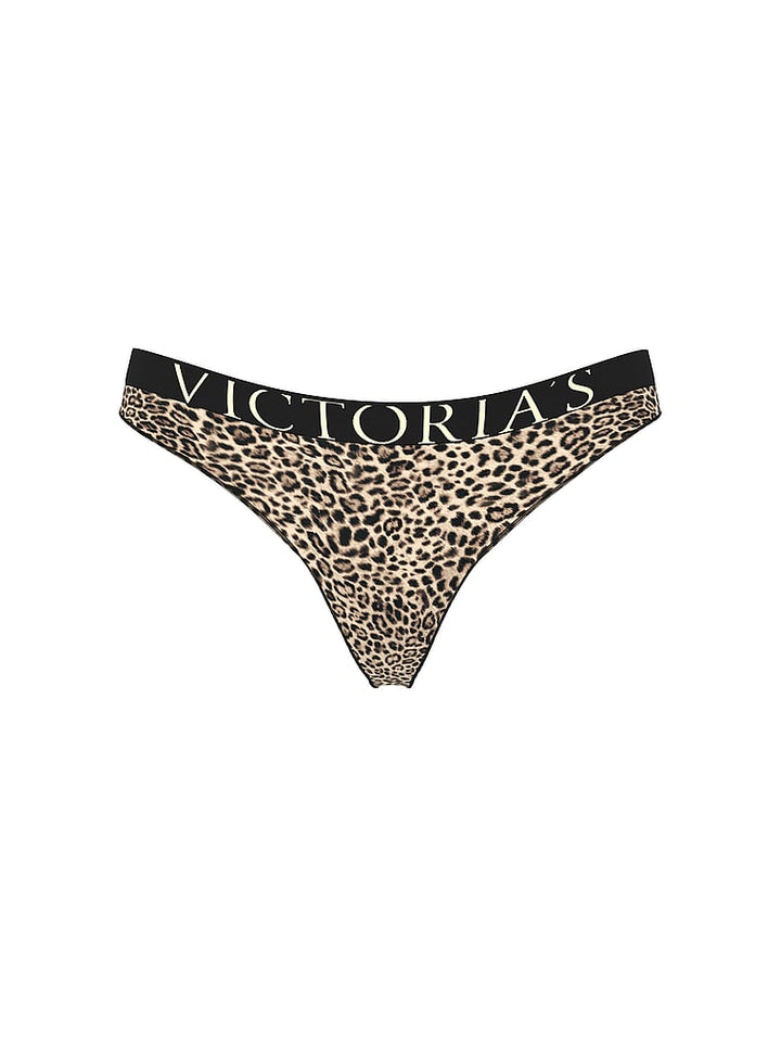 Exploded Logo Cotton Thong Panty – Leopard