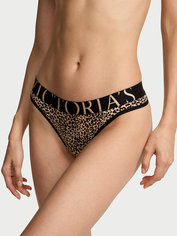 Exploded Logo Cotton Thong Panty – Leopard