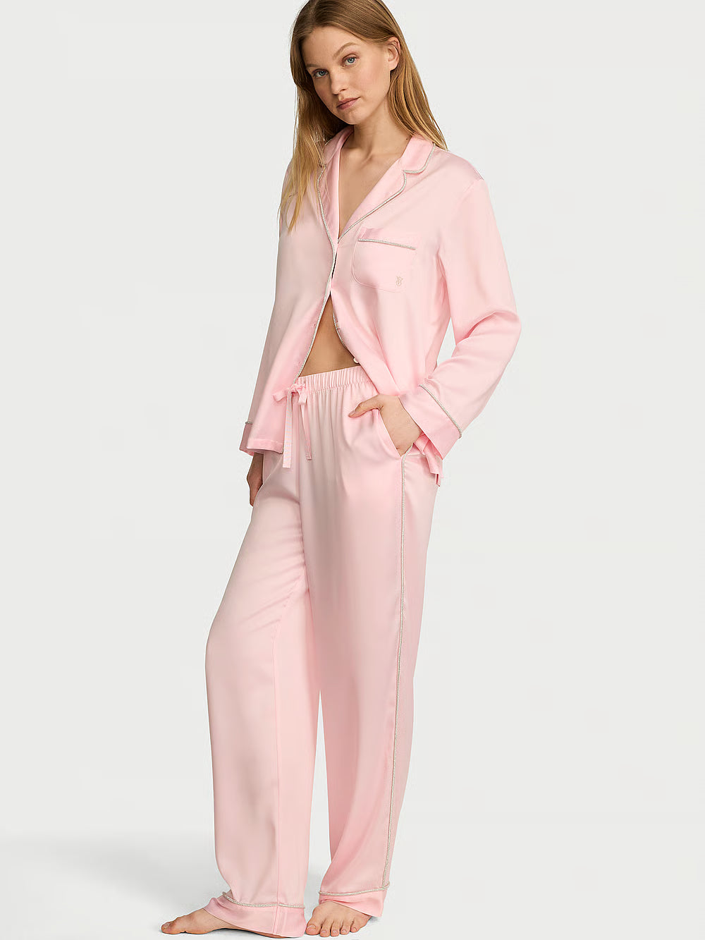 Signature Satin Shine Long Pajama Set – Náttföt